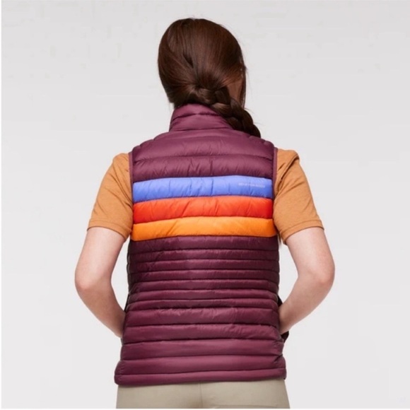 Cotopaxi Women’s 1X Fuego Down Insulated Puff Vest Wine Stripes Maroon NWT - Picture 7 of 12